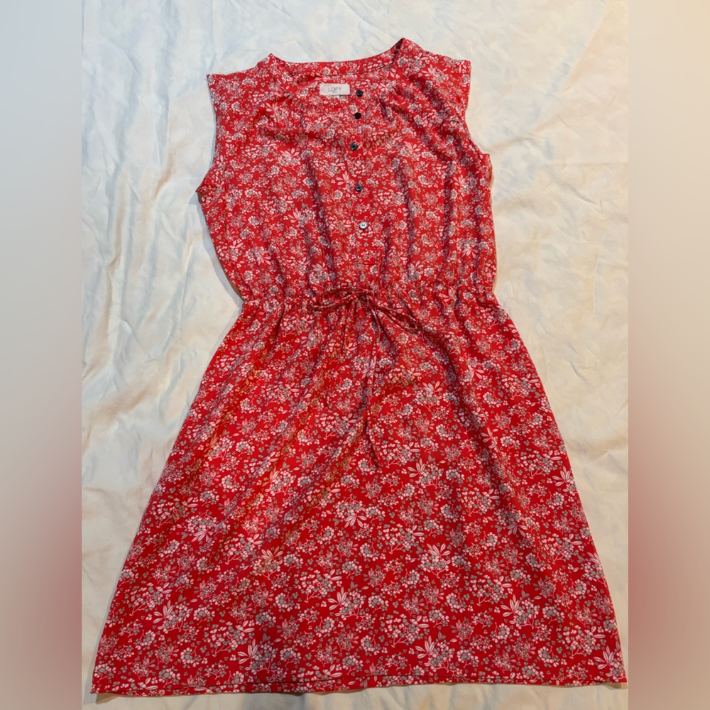 Floral Red Dress with Buttons